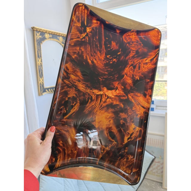 Mid-Century Tortoiseshell Acrylic Glass and Brass Centrepieces from Guzzini, Italy, 1970s, Set of 3 For Sale - Image 11 of 16