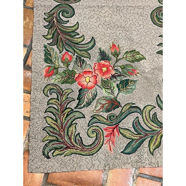1950s Signed Hand-Hooked Folk Art Wall Hanging Colorful Floral Design, Usa For Sale - Image 14 of 18