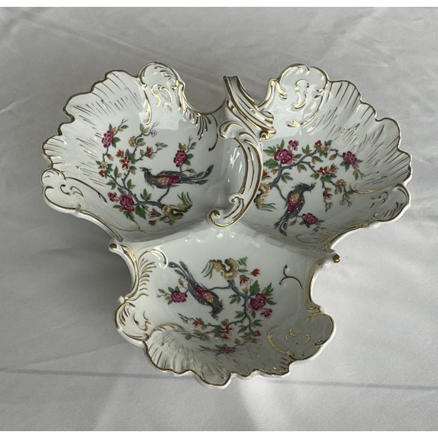 Vintage Tri-Section Handpainted Dish Serving Bowl Vintage Large Condiment Server For Sale - Image 10 of 10