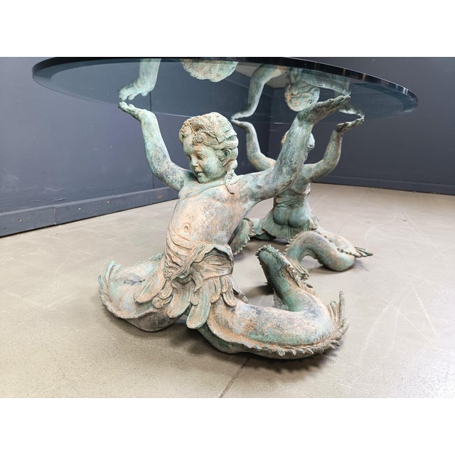 Vintage Bronze Putti Mermen Coffee Table, 1960s For Sale - Image 10 of 12