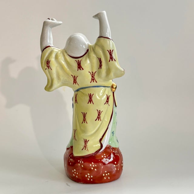 Ceramic Vintage Chinese Laughing Buddha Ceramic Sculpture, Hand Painted For Sale - Image 7 of 11