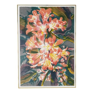 1980s Large 46" Original Signed Floral "Clivia" Watercolor Print by Sandra Kaplan Dragul, Framed For Sale