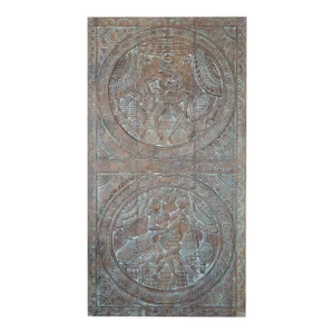 Handcarved Kamasutra Artistic Indian Wood Panel Headboard, 72