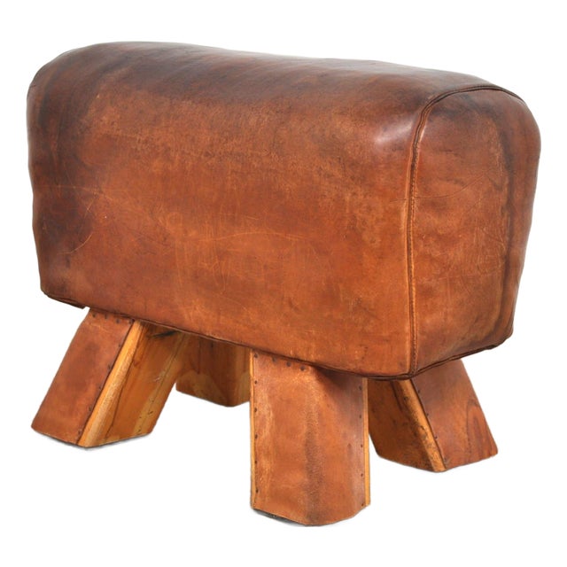 Vintage Leather Gymnastic Stool, 1930s For Sale