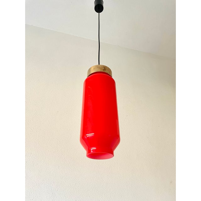 Red Mid-Century Modern Red Pendant Light attributed to Vetreria Vistosi Murano, 1960s For Sale - Image 8 of 15