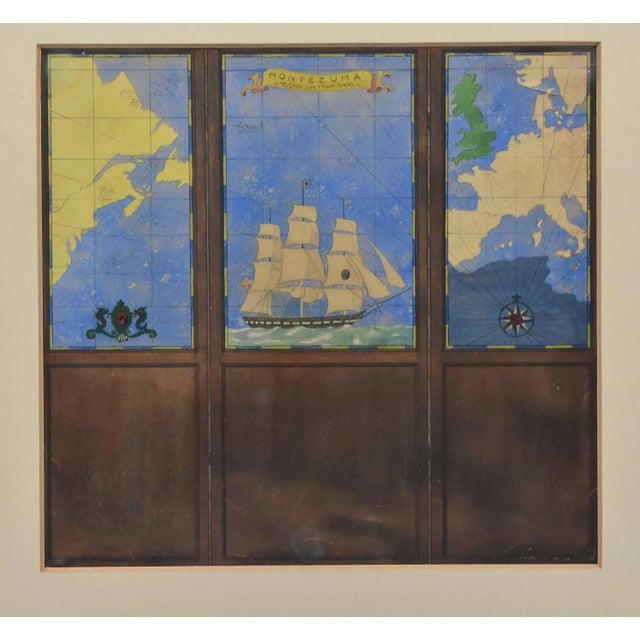 Watercolour Drawing of a Three Fold Screen Nautical Map by Kenneth Stevens Macintire For Sale - Image 9 of 9