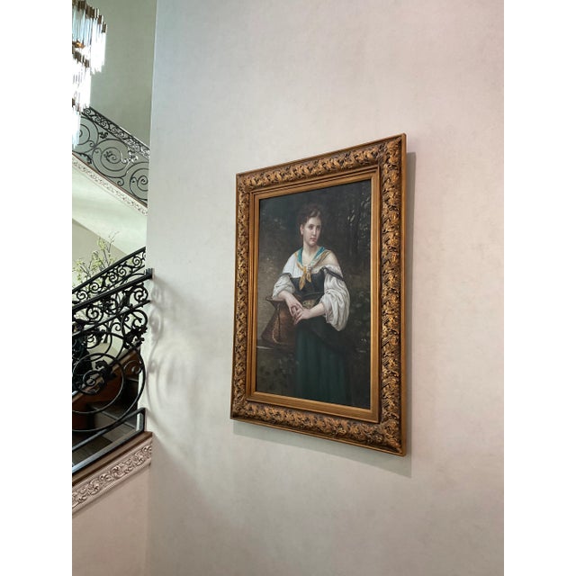 Late 20th Century 20th Century Gold Framed Oil on Canvas of Female Handmaiden For Sale - Image 5 of 11