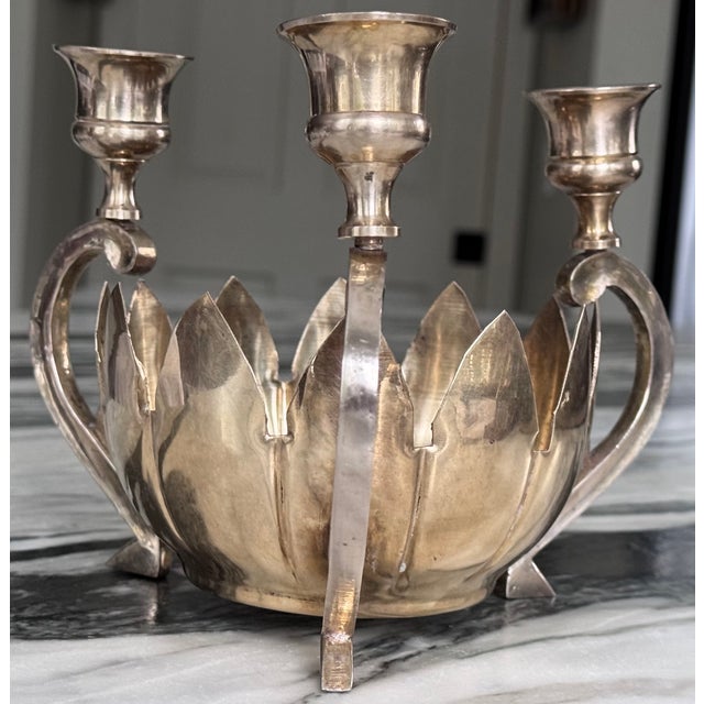 Solid Brass Mid- Century Centerpiece Candle Holder For Sale - Image 10 of 13