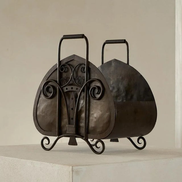 Arts and Crafts Log Holder in Wrought Iron, 1920s For Sale - Image 6 of 11