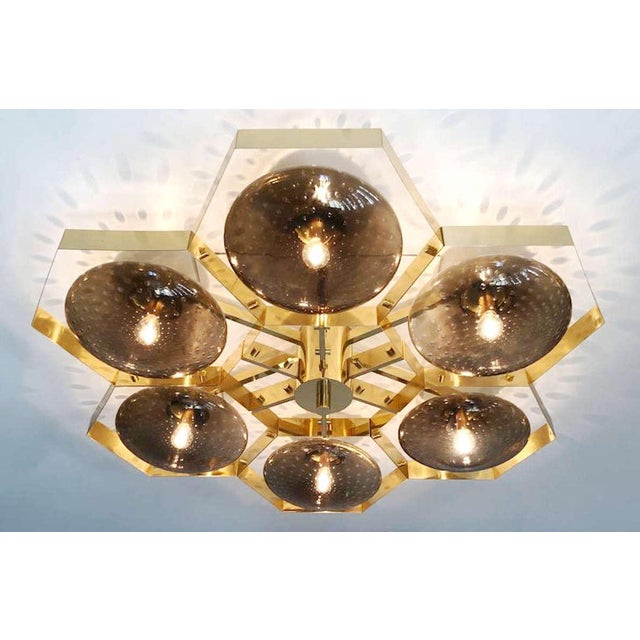 Not Yet Made - Made To Order 21st Century Hive Polished Brass Smoky Bubbles Murano Flush Mount by Fabio LTD For Sale - Image 5 of 9