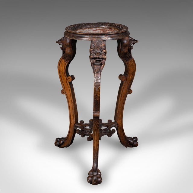 Vintage Jardiniere Stand, Oriental, Beech, Marble, Wine, Lamp Table, Art Deco For Sale - Image 4 of 12