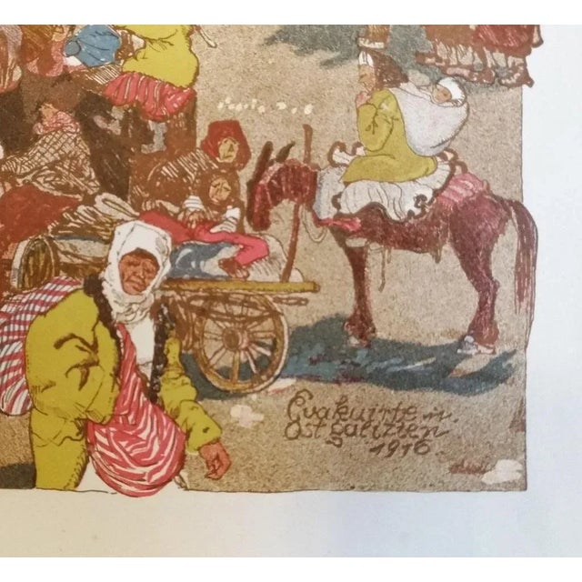 Evakuierte in Ostgaliezien (''Evacuation in East Galicia'') is an original color lithograph on paper realized by Oskar...