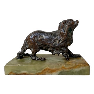 Cavalier King Charles Spaniel in Bronze and Green Onyx by Pierre-Jules Méne For Sale