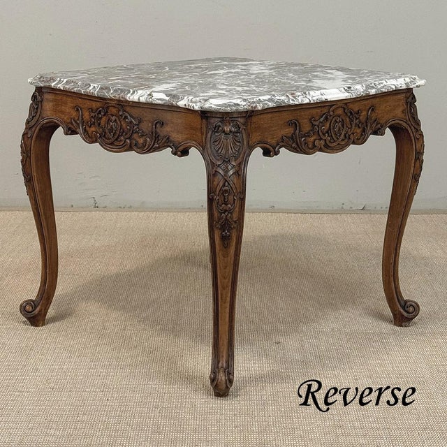 Antique French Régence Style Carved Oak Sainte Anne Marble End Table For Sale In Dallas - Image 6 of 18