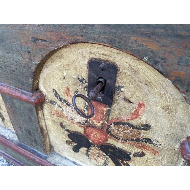 Wood Alpine Floral Painted Chest, 1807 For Sale - Image 7 of 13