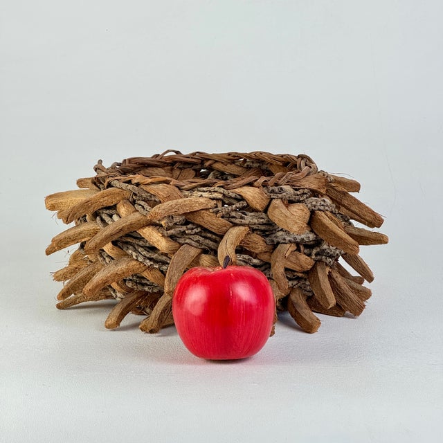 Vintage Hand Woven Round Basket Made From Coconut Leaves & Husk Shells For Sale - Image 4 of 6