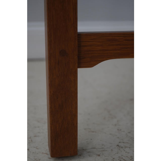 Brown Pair Stickley Inlaid Mission Oak Round Lamp Tables For Sale - Image 8 of 13