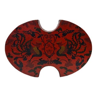 Chinese Distressed Brick Red Phoenix Graphic Oval Shape Box For Sale
