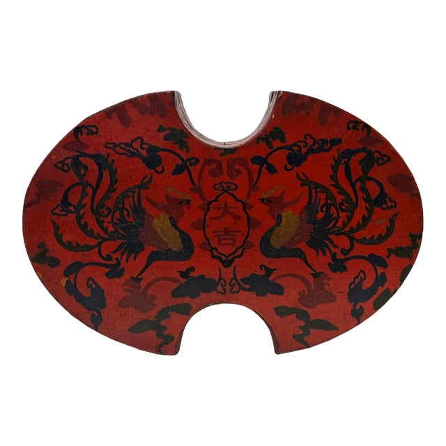 Chinese Distressed Brick Red Phoenix Graphic Oval Shape Box For Sale