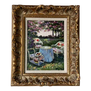 K. Yunia Outdoor Garden Setting Table - Landscape Oil Painting, Framed