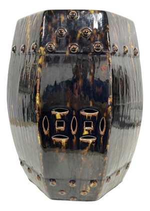 Vintage Hollywood Regency Tortoiseshell Glazed Ceramic Garden Stool