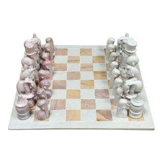 Vintage Soapstone Carved African Maasai Tribe Chess Set For Sale