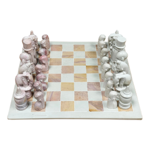 Vintage Soapstone Carved African Maasai Tribe Chess Set