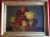 Antique early 19th c. American still life oil painting of a basket of apples. The scale is oversized and perspective...