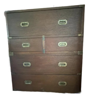 Classic Antique Walnut Campaign Chest/Secretariat Desk With Solid Brass Handles