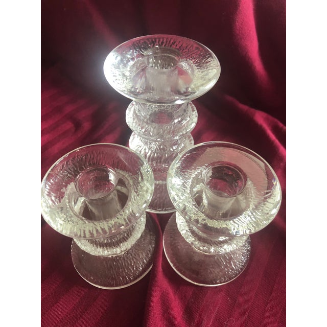 Glass Vintage Modern Textured Glass Candle Holder Trio For Sale - Image 7 of 9