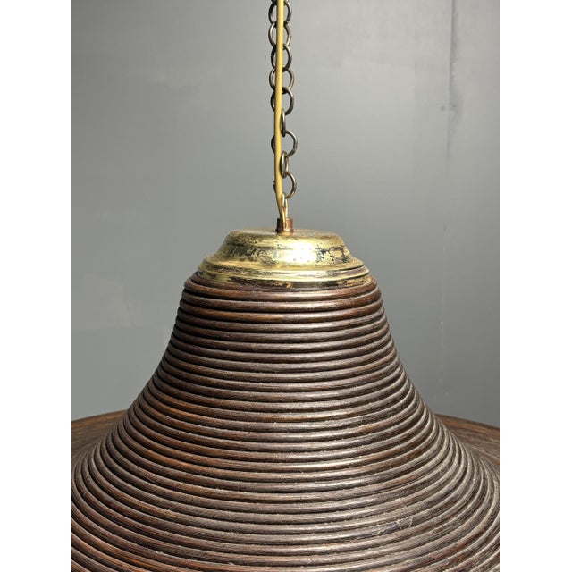 Brown Midcentury Italian Pencil Reed Rattan Bamboo and Brass Hanging Pendant Lamp, 1970s from Vivai Del Sud, 1960s For Sale - Image 8 of 13