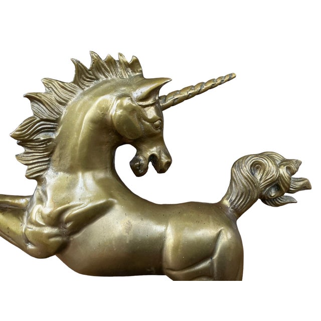 Vintage Solid and Heavy Brass Unicorn Statue on Marble Base For Sale - Image 10 of 12