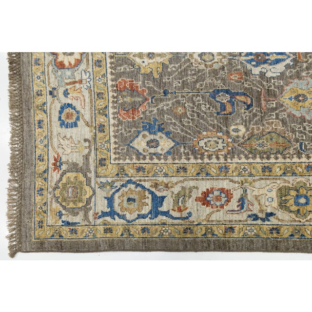 Modern Oushak Style Hand-Knotted Wool Rug in Taupe, Indigo, and Ochre Accents For Sale - Image 11 of 12