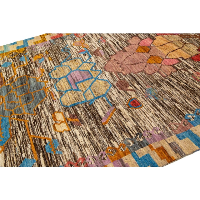Tribal Contemporary Moroccan Style Handmade Wool Rug in Beige & Brown For Sale - Image 4 of 9