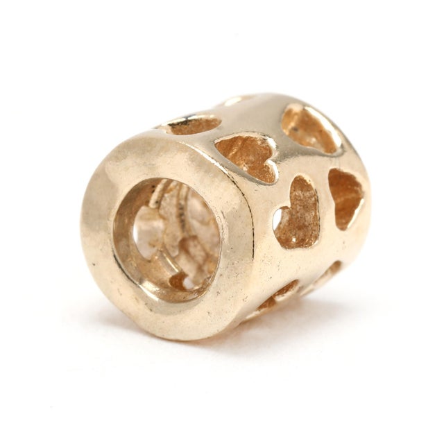 Modern Pandora Tunnel of Love Heart Charm, 14k Yellow Gold, Length 8.5 Mm For Sale - Image 3 of 5