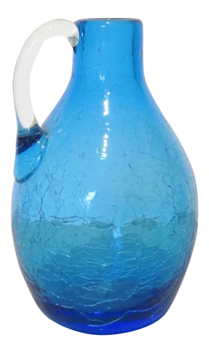 Mid 20th Century Blenko Blue Crackled Glass Pitcher
