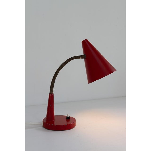 Vintage Danish Red and Brass Flexible Desk Lamp from Lyfa, 1950s For Sale - Image 10 of 17