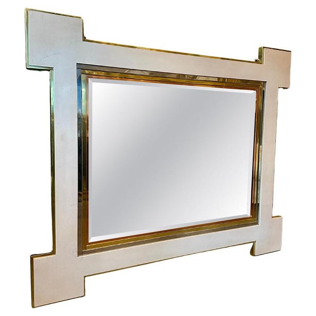 French Cream Lacquered and Brass Mirror, 1970 For Sale - Image 12 of 12
