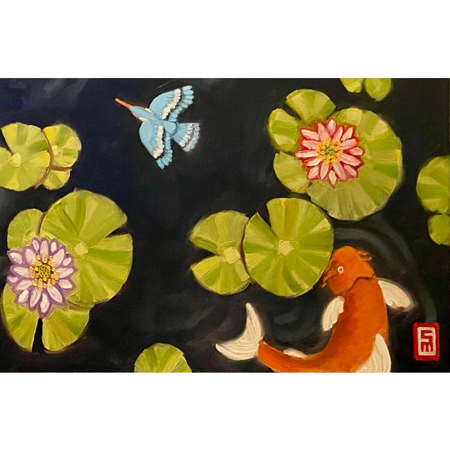 Contemporary Koi Pond Original Oil Painting Stephen McDonough For Sale - Image 3 of 7