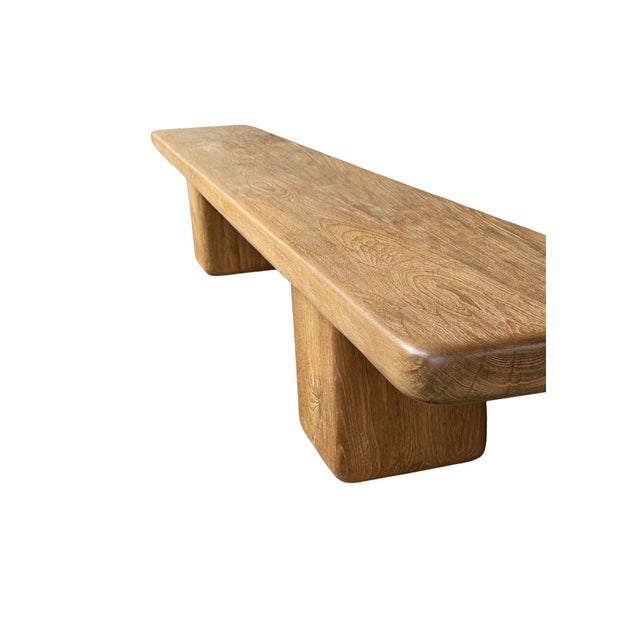 Monumental Solid Teak Wood Bench, Hand-Crafted, Modern Organic, 106" Width For Sale - Image 4 of 14