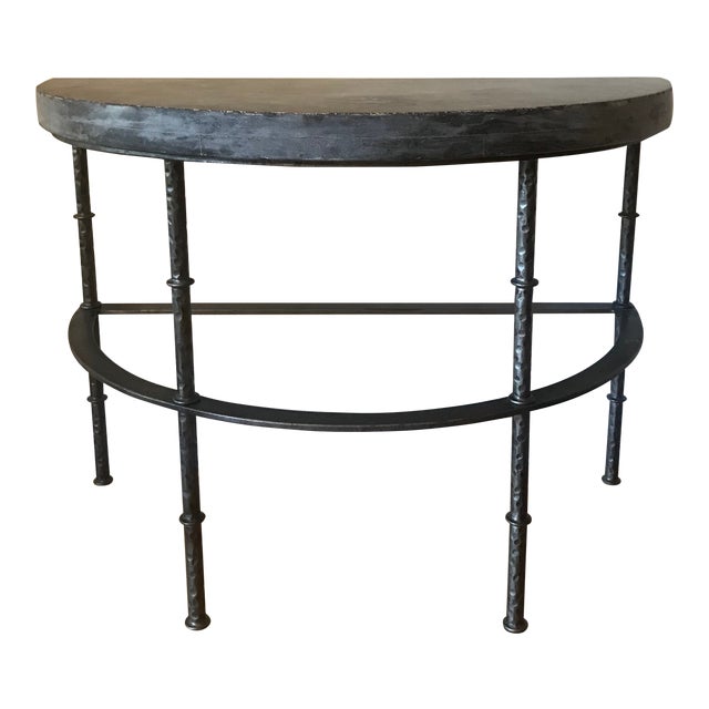 Industrial Restoration Hardware Rowen Bluestone Demilune Console Table