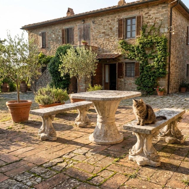 We offer a beautiful and refined Italian garden set from the early 20th century, crafted from a blend of concrete and...
