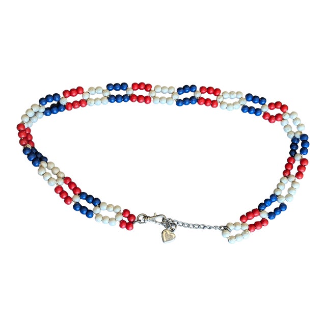 Iconic, Early 70s Red White and Blue Painted Wooden Beaded Belt For Sale