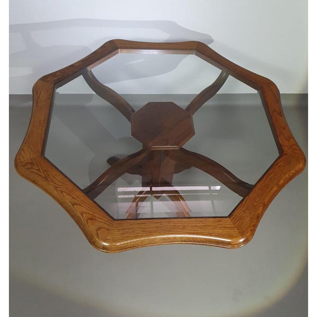 Octagonal Oak Dining Table with Inlaid Glass Top For Sale - Image 17 of 18