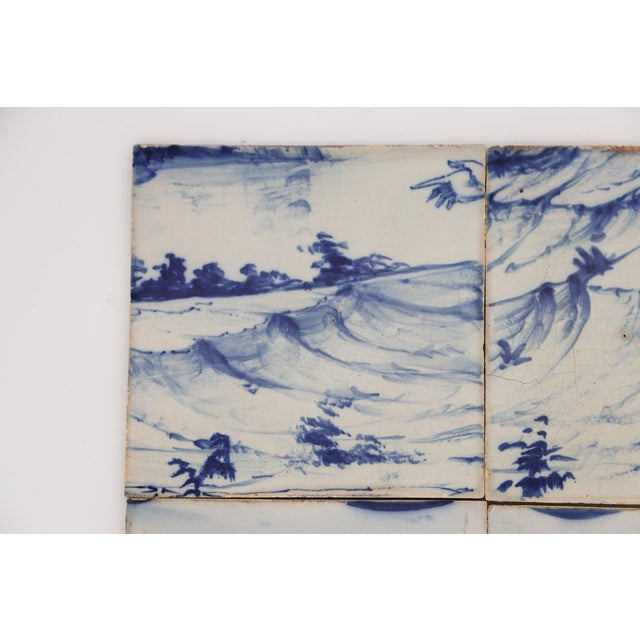 Baroque 19th Century Set of Four Tiles Blue & White Depicting a Hand, Landscapes and a Hand Holding a Fan For Sale - Image 3 of 13