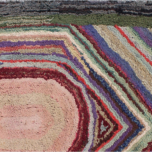 Art Deco Antique Multicolor American Hooked Rug in Layered Diamond Design & Geometric For Sale - Image 3 of 5