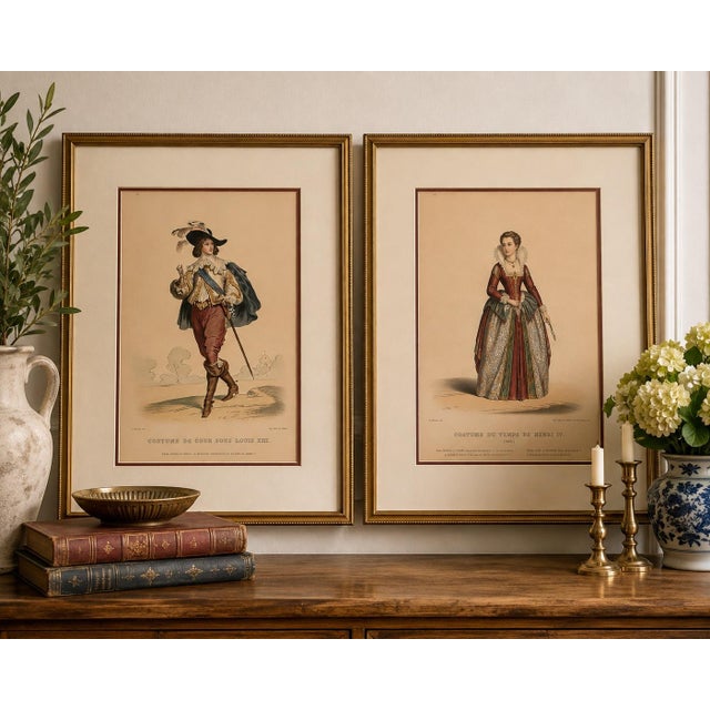 Mid 19th Century Circa 1840 Achille Devéria French Hand-Colored Costume Lithographs – Pair For Sale - Image 5 of 5