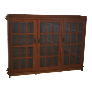Stickley Mission Oak 3 Door Arts & Crafts Bookcase For Sale