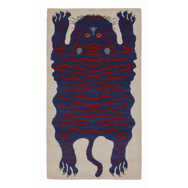 White 2010s Rug & Kilim’s Tiger-Skin Rug in White With Blue & Red Pictorial For Sale - Image 8 of 8