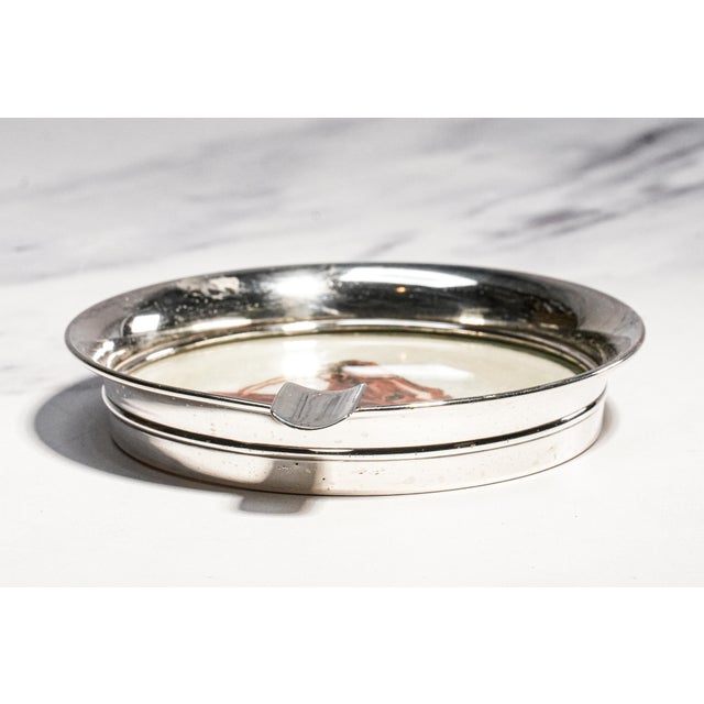 Silver Lovely Hand Painted Horse Equestrian Theme Vintage English Sterling Silver Ashtray Paperweight Catchall Home Decor For Sale - Image 8 of 16